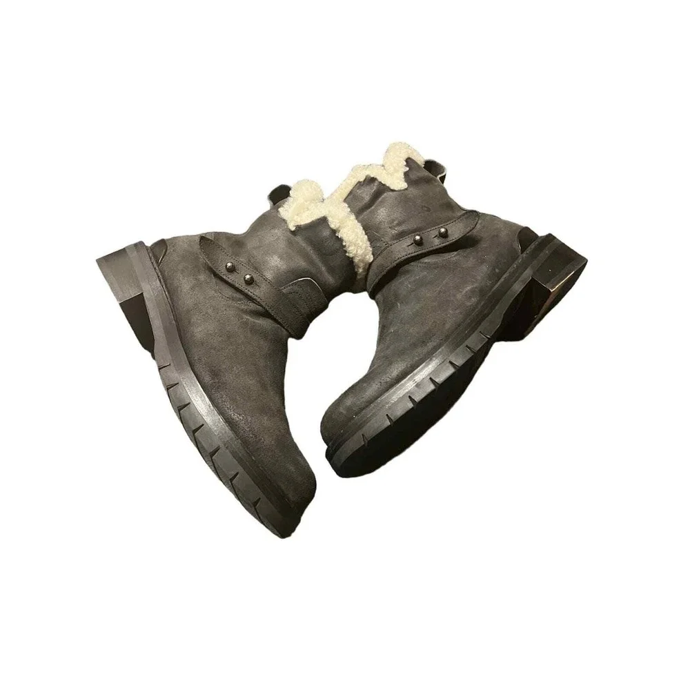 Rag‎ & Bone Ashford black leather genuine shearling moto snow winter boots 8.5